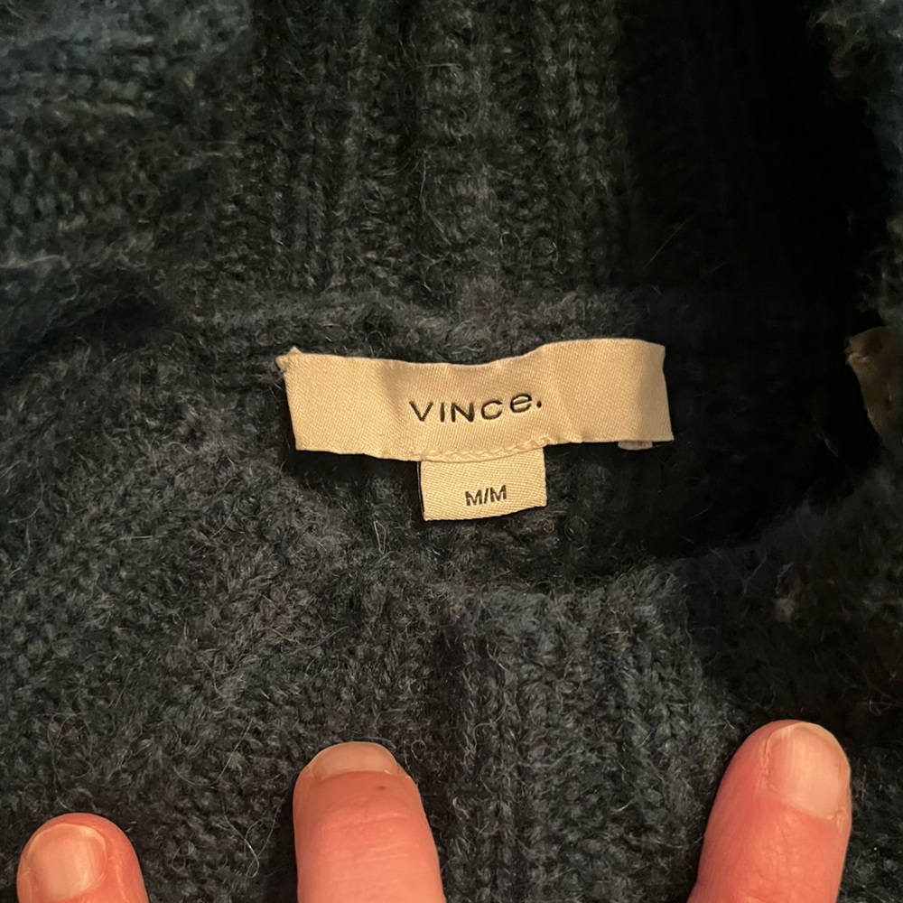 VINCE Interlaced Cable Knit Turtleneck Sweater Dark Malachite Sz M Alpaca Wool - Picture 5 of 15